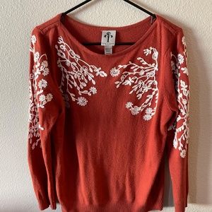 Embroidered coral sweater
